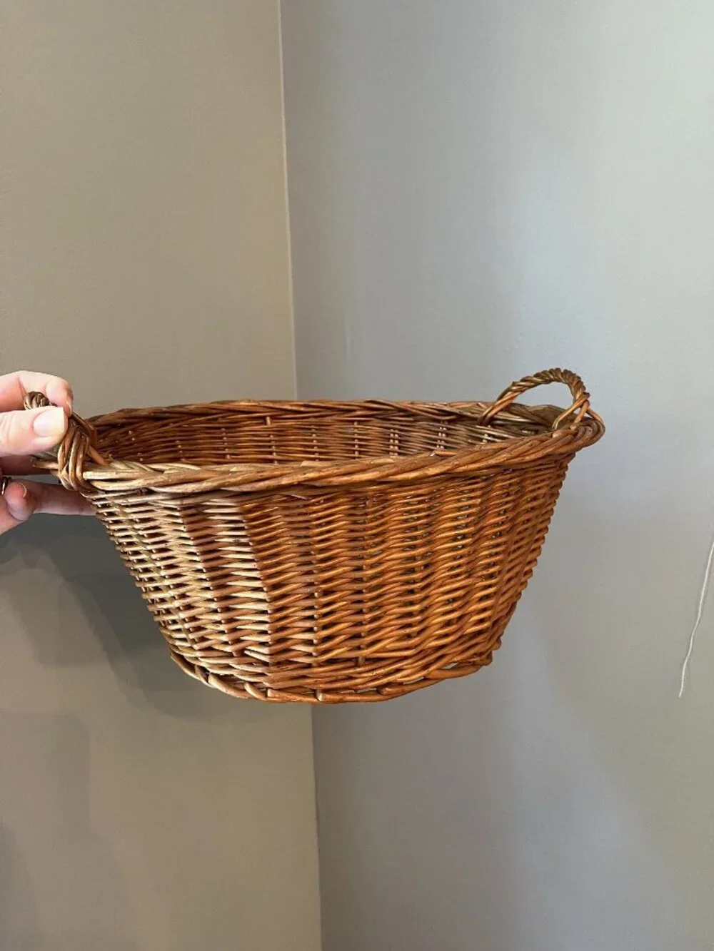 Vintage Wicker Laundry Basket Small Size French Country